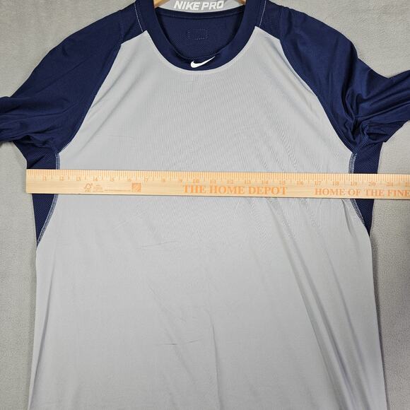 Nike Pro MLB Dri-Fit Shirt Mens Large Gray Blue 3/4 sleeve Under Shirt Raglan - Picture 8 of 11